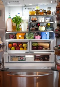 Refrigerator full of college student food