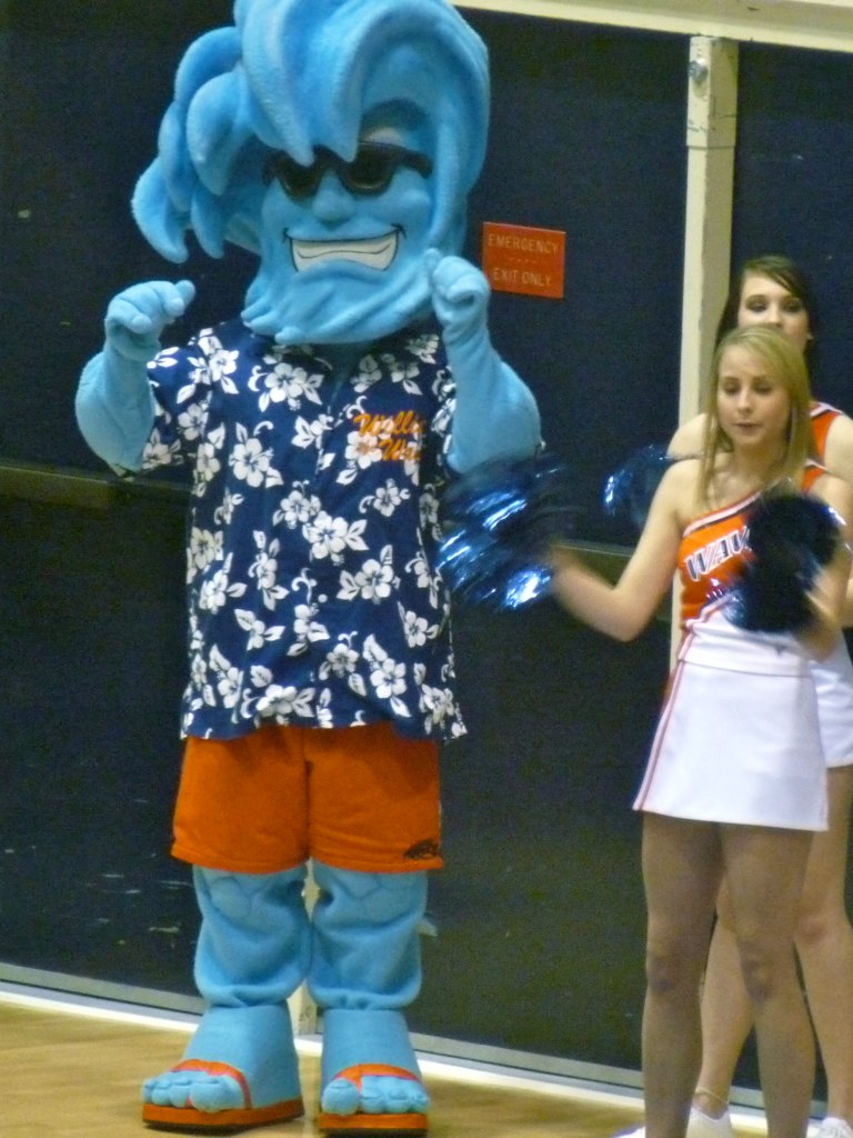The mascot and a cheerleader